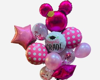 Ramo de 11 globos de graduación de Minnie Mouse