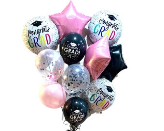 Ramo de 11 piezas con confeti rosa para la celebración de la graduación de 2026