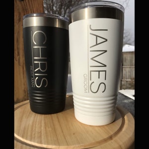 20oz engraved Polar Camel tumbler in black and white