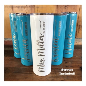 Laser Engraved Skinny Tumbler | Personalized Tumbler with Lid and Straw | 20oz Skinny Tumbler | Bridesmaid Gift