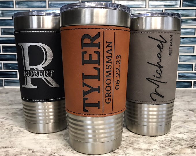 Engraved Leatherette Groomsmen Tumbler | Personalized Best Man Gift