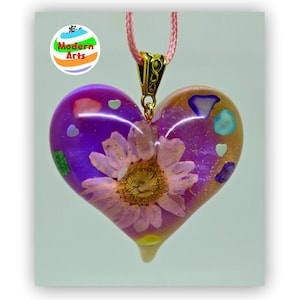 Heart pendant, heart necklace, resin heart pendant necklace, epoxy heart pendant
