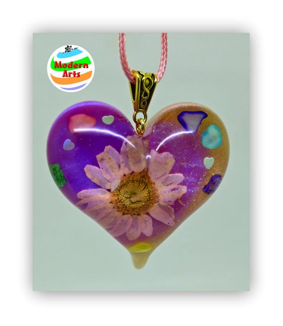 Heart pendant, heart necklace, resin heart pendant necklace, epoxy heart pendant