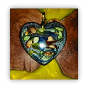 Heart pendant, heart necklace, resin heart pendant necklace, epoxy heart pendant