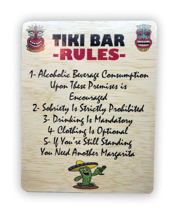 Tiki Bar Rules 7"x9" curved edges