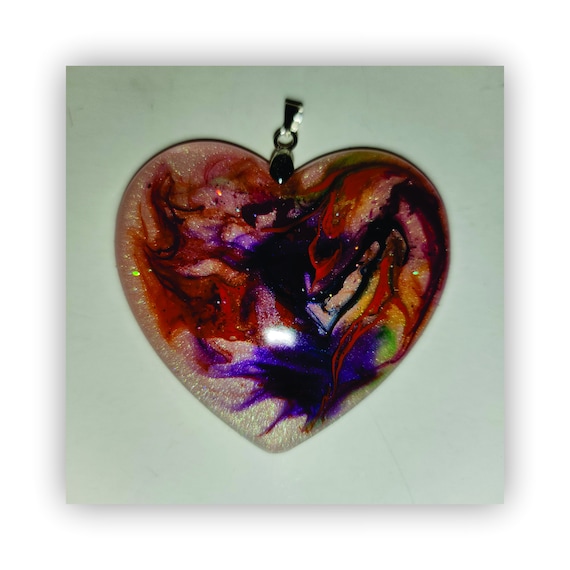 Heart pendant, heart necklace, resin heart pendant necklace, epoxy heart pendant