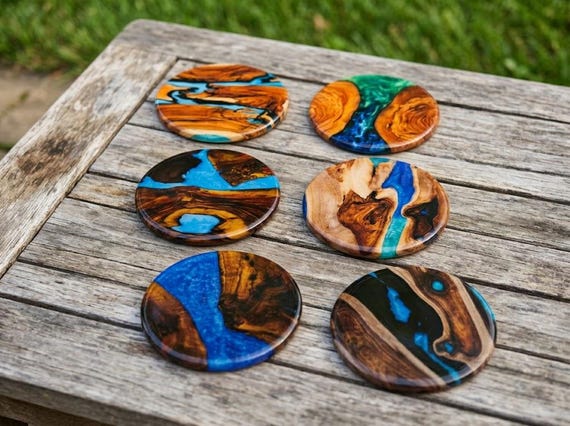 Bring the Beauty of Nature to Your Table: Handcrafted Wood & Epoxy "River" Coasters