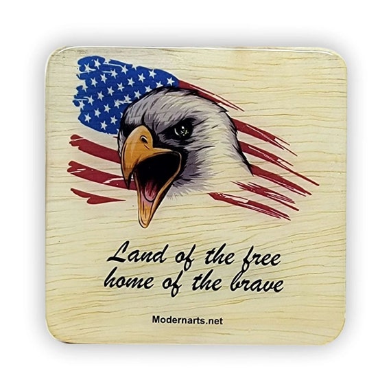 Coaster Land of the free 3 1/2 x 3 1/2" 85mm with resin on top set of 4