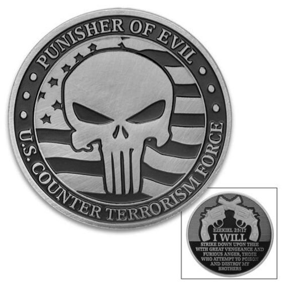 Punisher Of Evil Challenge Coin + Coin Holder + Gift Box