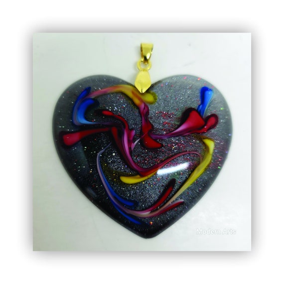 Heart pendant, heart necklace, resin heart pendant necklace, epoxy heart pendant