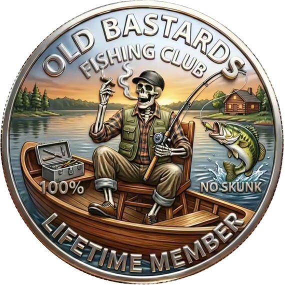 Old Bastards Fishing Club Lifetime Member Coin – Funny Fisherman Collectible Gift + Coin Holder + Keychain Holder + Gift Box