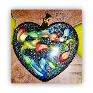 Heart pendant, heart necklace, resin heart pendant necklace, epoxy heart pendant