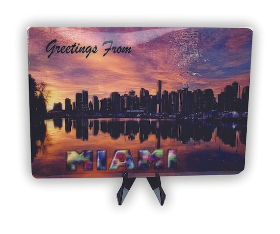 Greetings from Miami 5x7"with a stand and resin finish.
