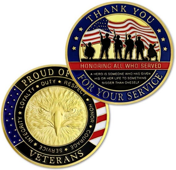 Rare Veteran "Thank you for your service" coin + Coin holder + Gift box