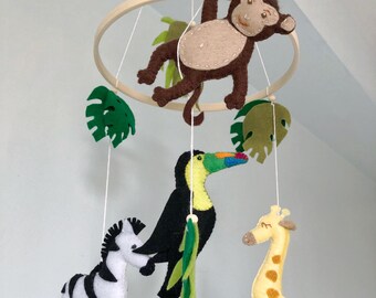 Jungle mobile , Jungle wall hanging decor , jungle animals nursery mobile, safari kids room decor, safari baby mobile