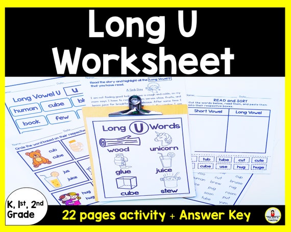 long vowel u worksheet etsy