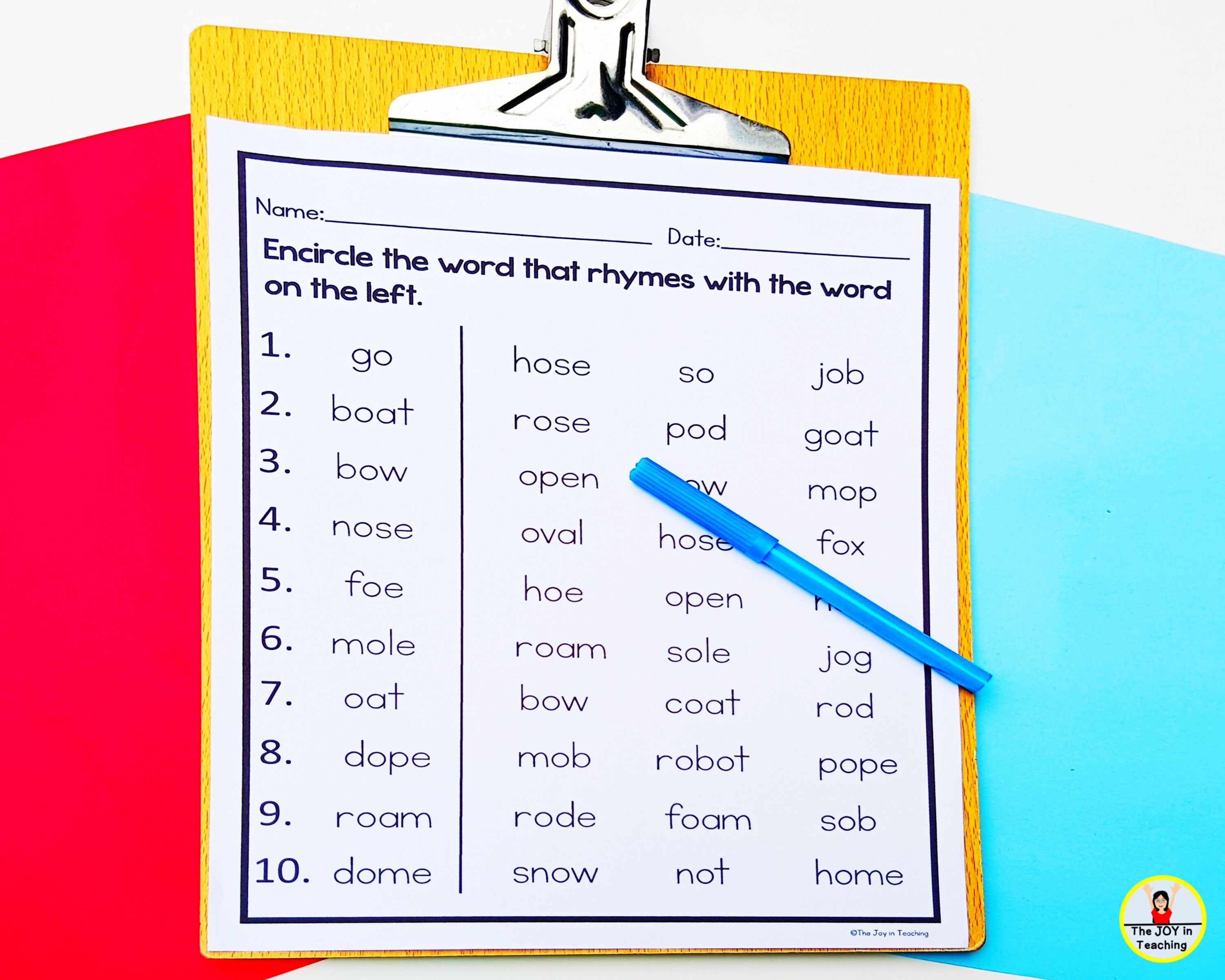 Long Vowel Rhyming Words Worksheet Etsy Hong Kong