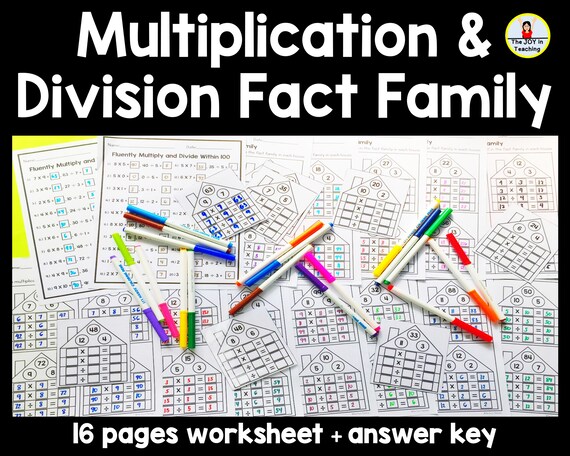 multiplication and division fact family worksheet etsy