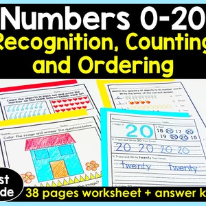 Numbers 0-20 Recognition, Counting, and Ordering Worksheet