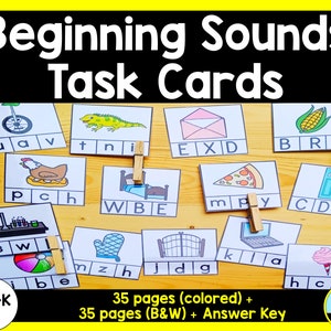Beginning Sounds Task Cards- Beginning Sounds Worksheet