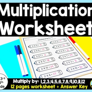 May include: A printable multiplication worksheet for 2nd, 3rd, and 4th grade students. The worksheet features 12 pages of multiplication problems, with a focus on multiplying by 2. The worksheet includes an answer key.