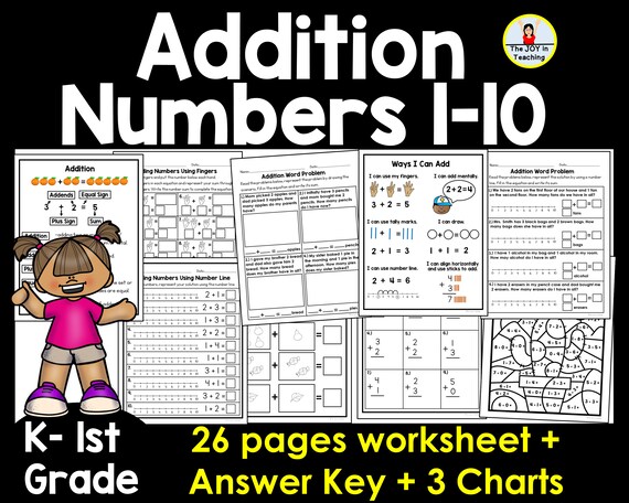 Addition Numbers 1-10 Worksheet | Etsy
