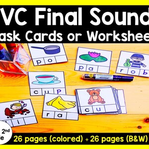 CVC 終末音タスク カード - CVC 終末音ワークシート