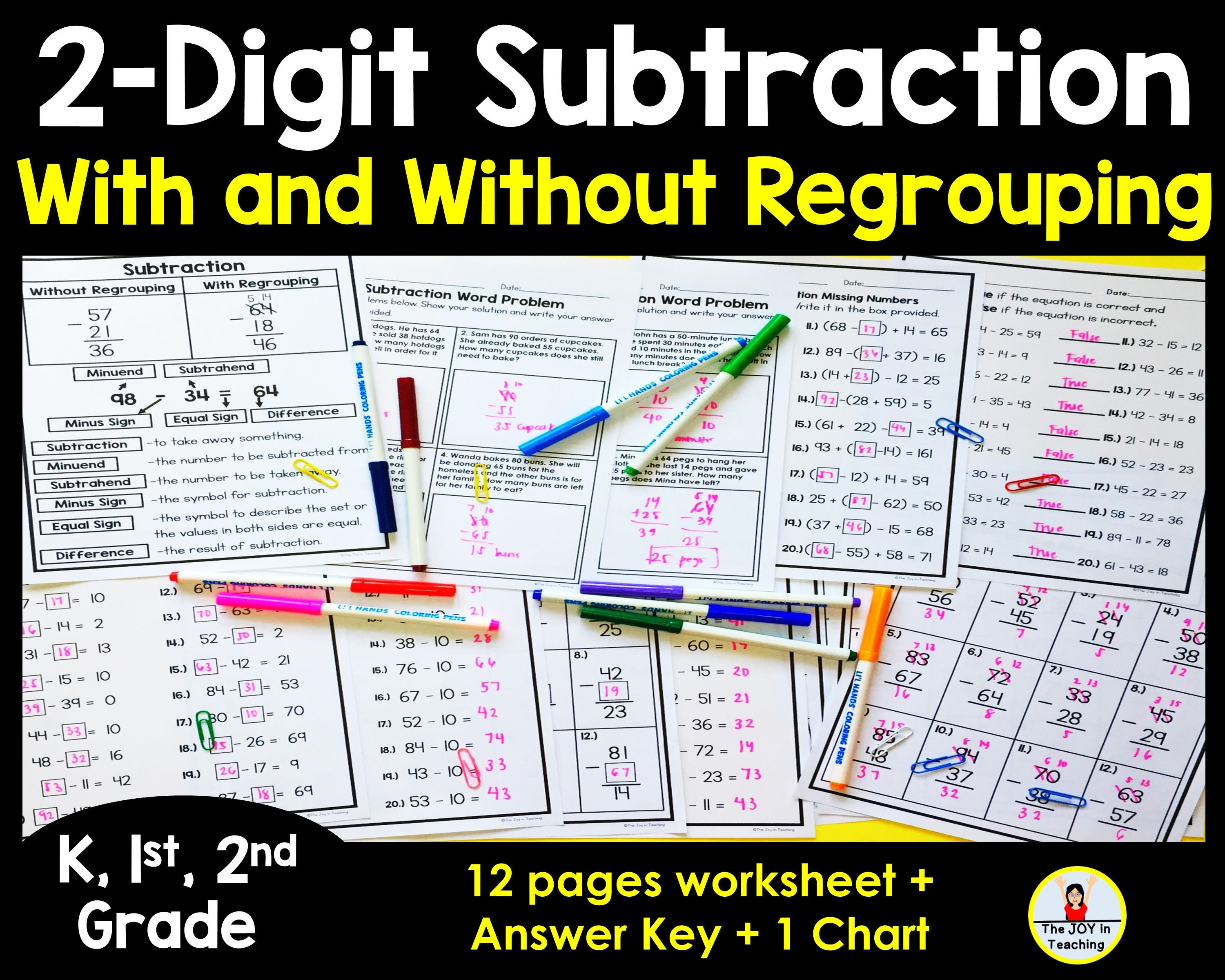 2 digit subtraction etsy
