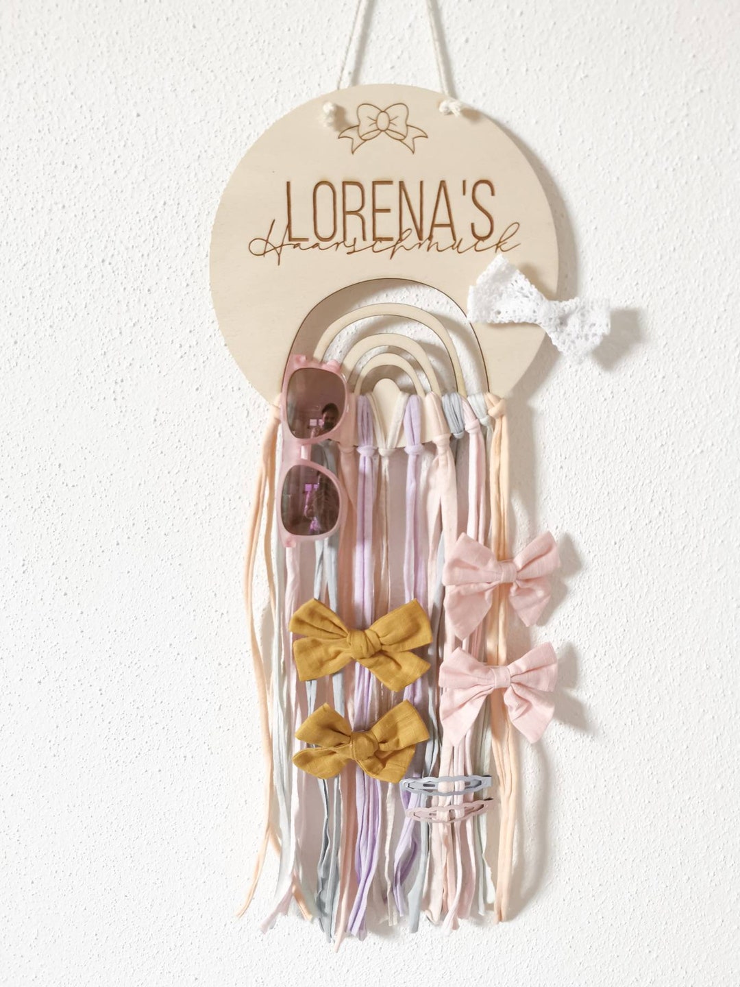 Haarspangen Organizer Wandhalterung - Regenbogen Design Aus Baumwollseil & Holz, 80x35 Cm, Für Mädchen