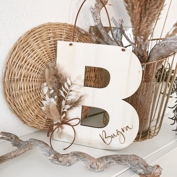 Buchstabe mit Trockenblumen | Letter | Flower | Türschild | Kinderzimmer | Personalisiert | Initialien | Namensschild