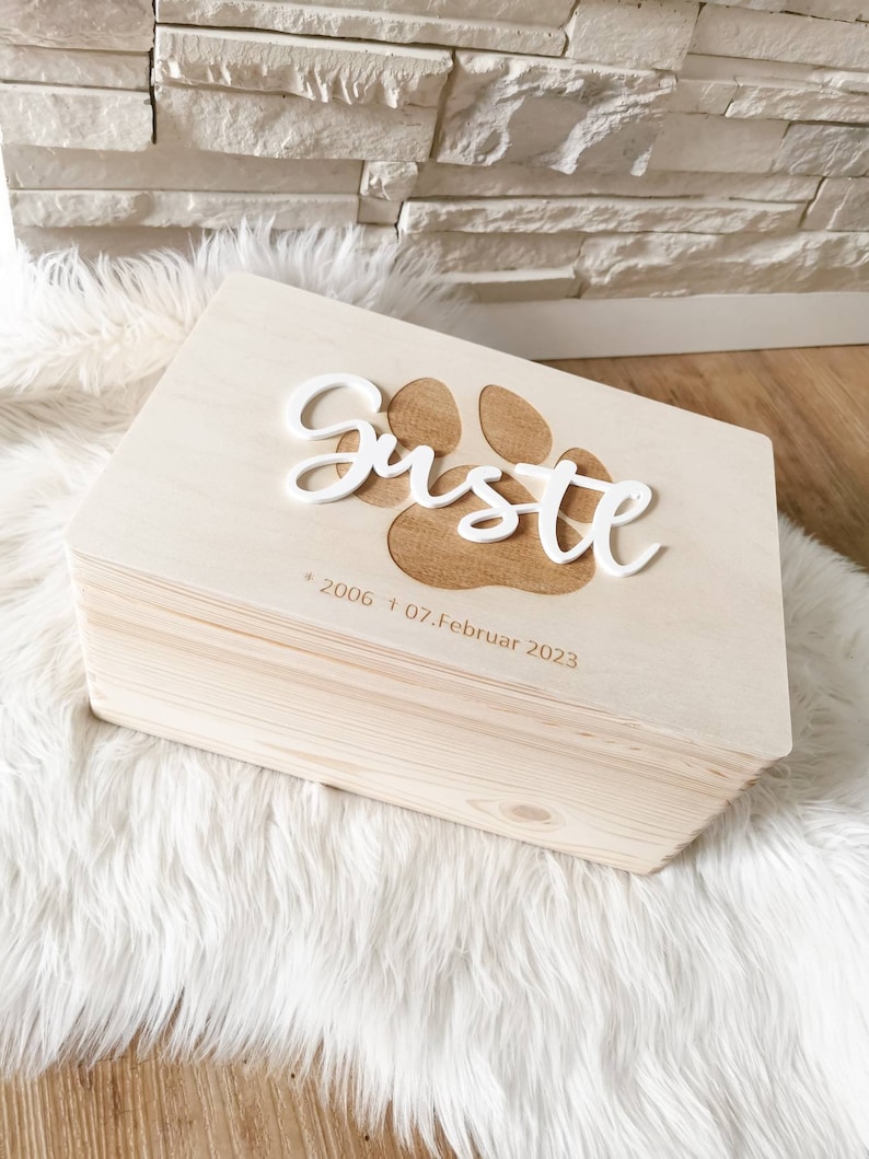 XL Erinnerungsbox mit Pfote Erinnerungskiste Holzkiste Holzbox Geschenkidee Haustier Hund Katze personalisiert & individuell image 5