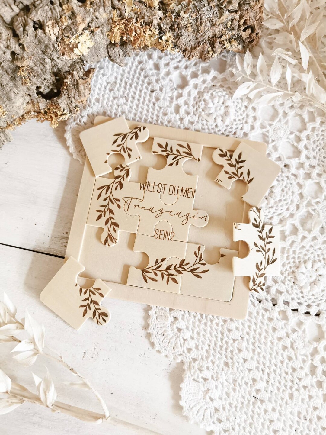 Holzpuzzle „Willst Du Mein Trauzeuge Sein?“ – Personalisierte Hochzeitsanfrage Für Männer, Gravierte Nachricht, In Baumwollbeutel, ZINELLO DESIGN