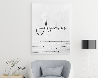 Aquarius Zodiac Digital Print, Printable Wall Art, Living Room Decor, Home Decor, Prints, Printable Art, Modern Poster, Astrology Art