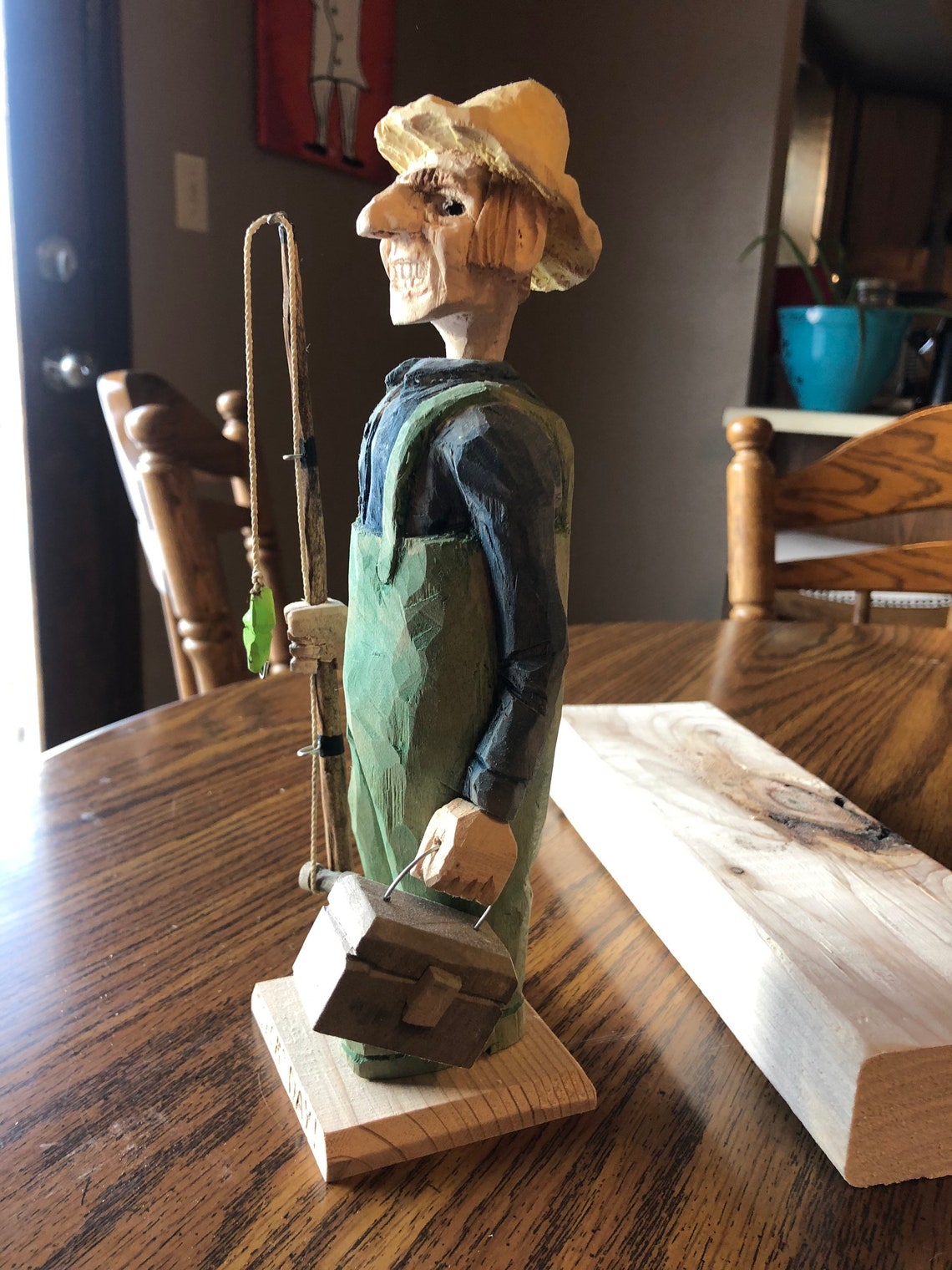 Pêcheur découpé en bois avec la boîte de plaquage et la perche | Etsy