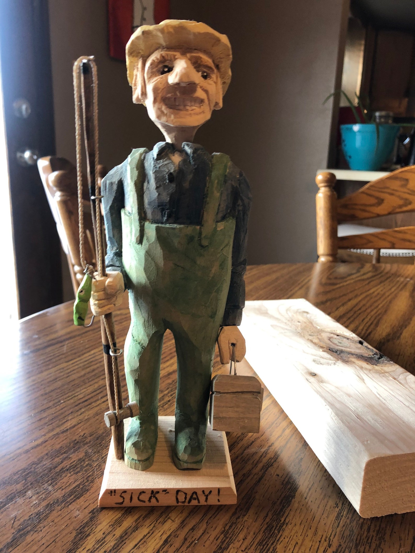 Pêcheur découpé en bois avec la boîte de plaquage et la perche | Etsy