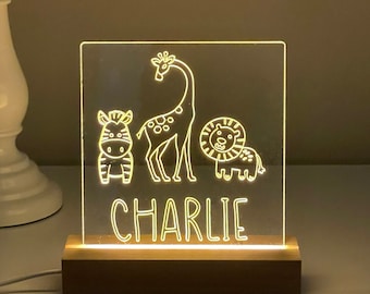 Personalized Night Light Safari Animals - Custom Name Night Light - Kids Nightlight - boy baby shower gift, Animal Nightlight