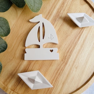 Insert element | Decorative element for candle holder Maritime sailing boat white made of Raysin
