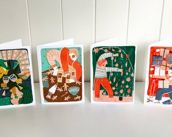 Illustrated Christmas card A6 pack of 4 Gracie Dahl Illustration