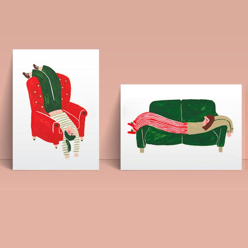 Flop A5 Illustrated Art Prints Lounging Wall Artwork Home Decor Both