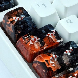 Black Orange Koi Artisan Keycap Custom Keycaps Koi Fish Resin Keycap Koi Fish Space Bar, Cherry MX Keycaps, Gift For Dad