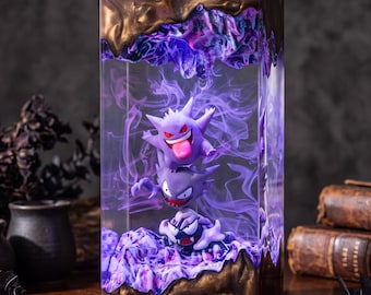 Handmade Purple Ghost Evolution Resin Lamp | Spooky Anime Monster Night Light | Gamer Desk Decor | Custom Epoxy Diorama | Boyfriend Gift