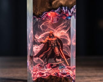 Sci-Fi Dark Warrior Resin Lamp | Epoxy Night Light | Custom Epoxy Diorama Desk Lamp | Geeky Gamer Room Decor, Gift for Him
