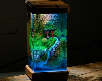 TORII-POORT naast stroomharslamp, aangepaste epoxyharslamp, hars houtkunstlamp, bureaulamp, aangepast nachtlampje, gepersonaliseerd nachtlampje