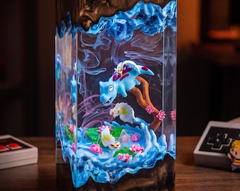 Anime Water Dragon Resin Lamp, Custom Monster Diorama Night Light, Epoxy Desk Decor, Gamer Gift for Him, Gift For Kids