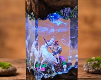 Fantasy Warrior Wolf Resin Lamp, Handmade Epoxy Night Light, Magical Forest Scene Desk Lamp, Gamer Room Decor Gift Idea