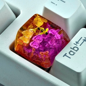 Purple Yellow KOI Keycap, Artisan keycap, custom keycaps, resin keycap, artisan keycaps, Spacebar keycap, sa keycaps, anime keycaps