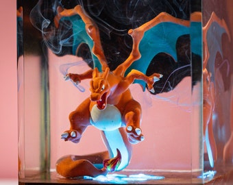 Custom FIRE CHARIZARD Resin Lamp, Custom Diorama for Pokemon Gifts, Resin Epoxy Night Light, Personalized Diorama Gift