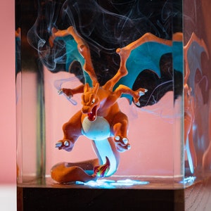 Custom FIRE CHARIZARD Resin Lamp, Custom Diorama for Pokemon Gifts, Resin Epoxy Night Light, Personalized Diorama Gift