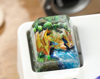 Teclas personalizadas Golden Dragon, teclas artesanales estilo anime para teclados mecánicos Cherry MX, teclas personalizadas para teclados mecánicos.
