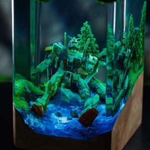 BROKEN GUNDAM in Deep Ocean Resin Lamp, Custom Robot Epoxy Lamp, Desk Lamp, Table Lamp, Resin Wood Art Lamp, Personalized Gift, Decor Home